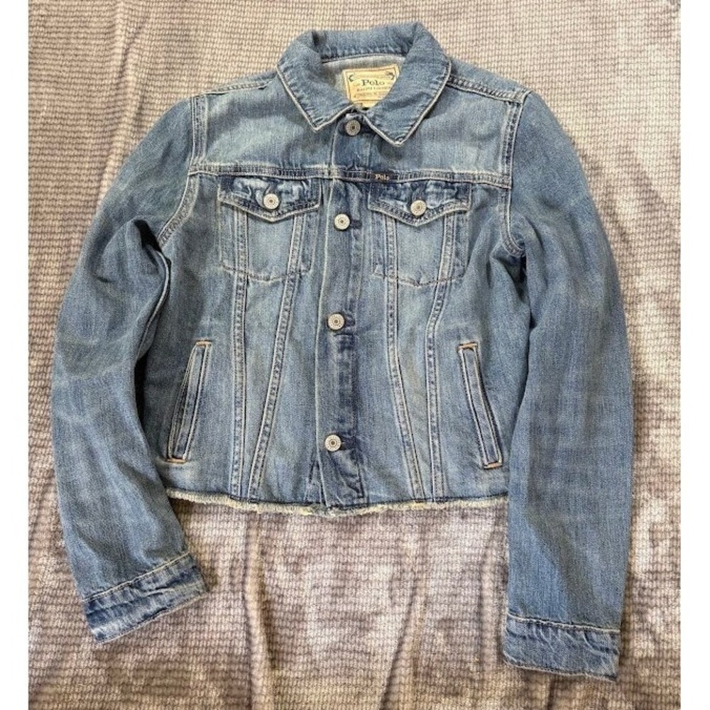 Polo Ralph Lauren Girls Blue‎ Denim Trucker Jacket Raw Hem Light Wash Size 16